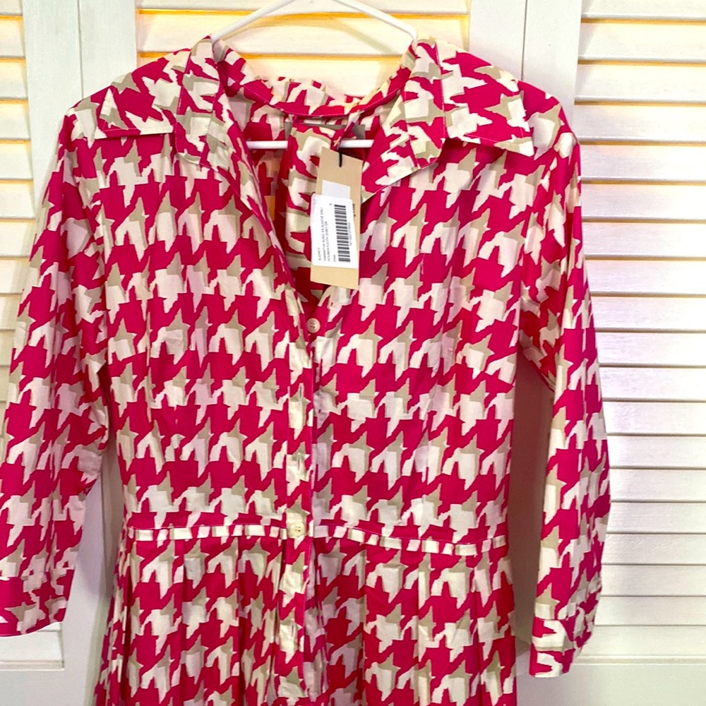 Samantha Sung 3/4 sleeve Dali houndstooth shirt dress.